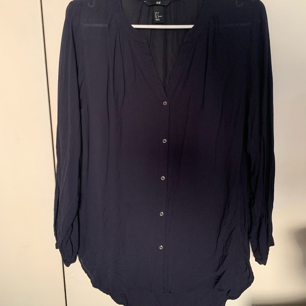 Navy Thin Button Down Blouse